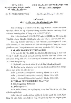 Thông báo về kỳ thi CPA 2022